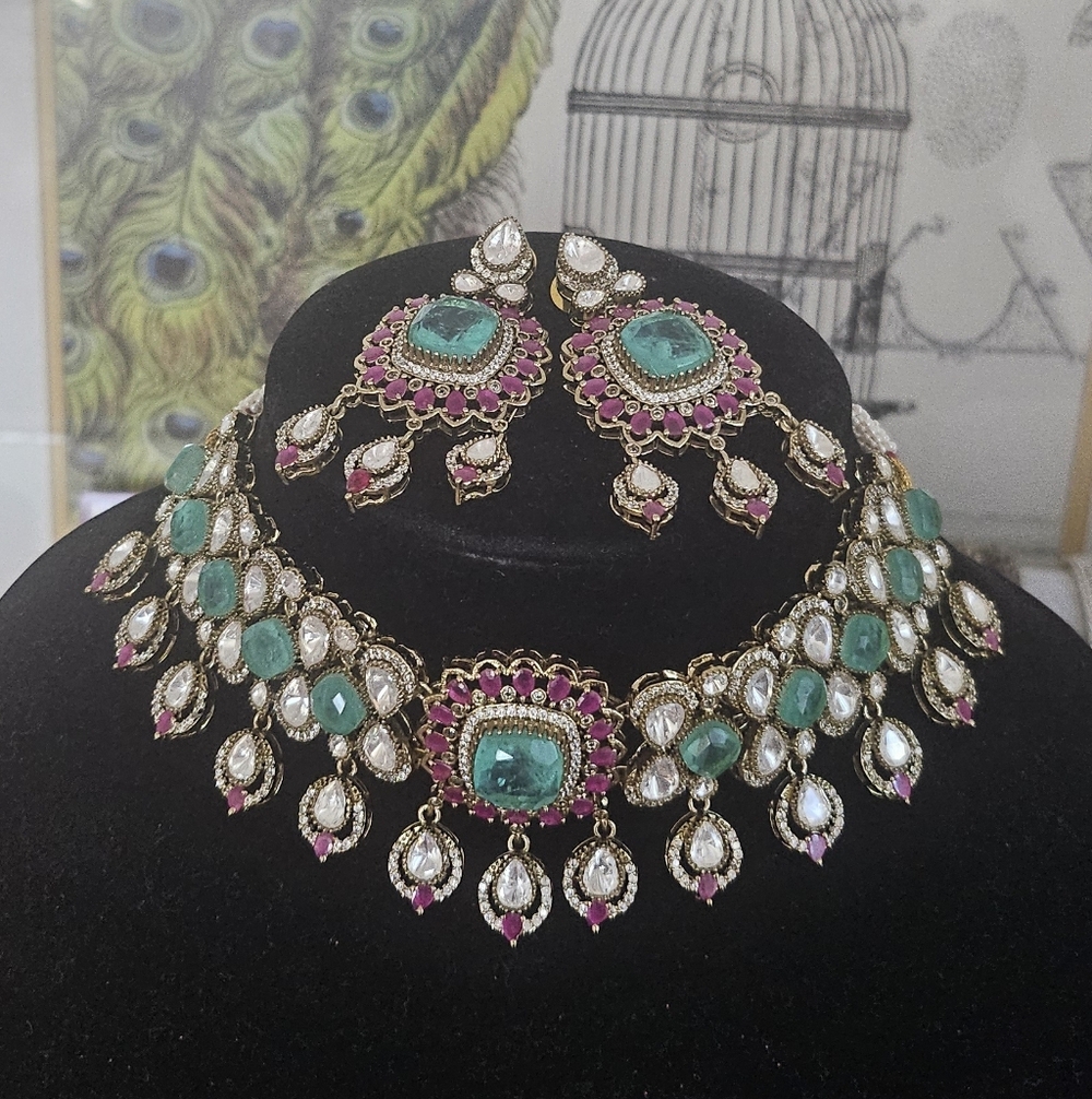 Opulent Silver, Ruby & Mint Green Moissanite Stat… - image 4